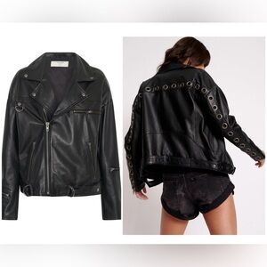 New One teaspoon Lamb leather Heartbreak Hotel Moto Motorcycle Jacket Eyelet